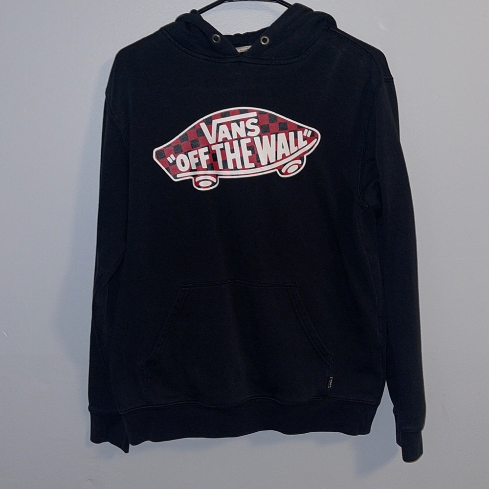 Vans pull over hoodie, size small, red black and white “off the wall”